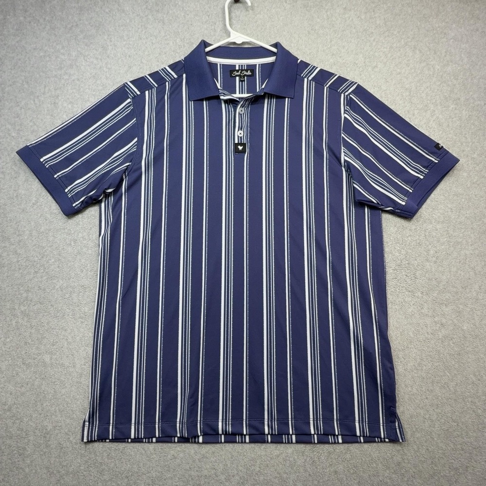 Bad Birdie Ridge Polo Shirt Men L Blue Stripe Winning Streak Golf Performance